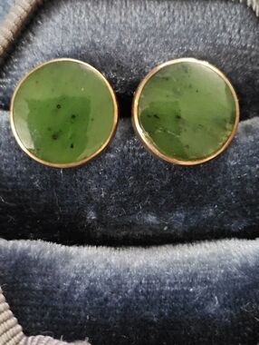 14k Jadeite Yellow Gold Stud Earrings (Vintage)